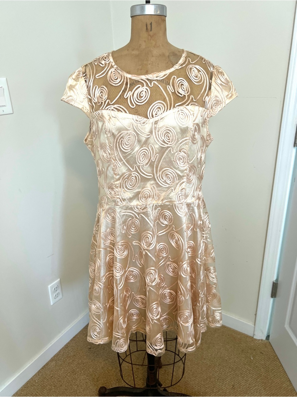 Maya Blush Gold Swirl Satin Mini Dress